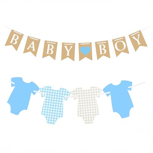 FrostyFlair Gender Reveal Party Deko, Baby Boy Banner Baby Party Dekoration, Blauer Gingham Bodysuit Babyparty Deko Junge, Babyshowerparty Deko Junge FrostyFlair Gender Reveal Party Deko, Baby Boy Banner Baby Party Dekoration, Blauer Gingham Bodysuit Babyparty Deko Junge, Babyshowerparty Deko Junge von FrostyFlair