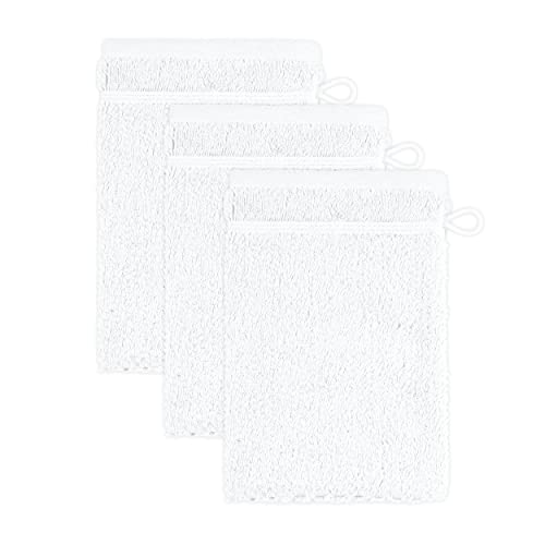 Frottana Pearl Waschhandschuh 15 x 20 cm aus 100% Baumwolle, Snow 3er Set von Frottana