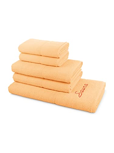 frottana Pearl Handtuch-Set, 2 Handtücher 50 x 100 cm & 2 Duschtücher 67 x 140 cm & 1 Saunatuch (Bestickt) 80 x 200 cm aus 100% Baumwolle, Maize von Frottana