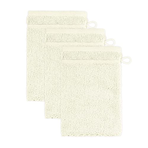 frottana Pearl Waschhandschuh 15 x 20 cm aus 100% Baumwolle, Ivory 3er Set von Frottana