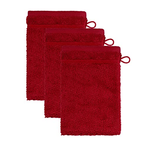 frottana Pearl Waschhandschuh 15 x 20 cm aus 100% Baumwolle, Ruby 3er Set von Frottana