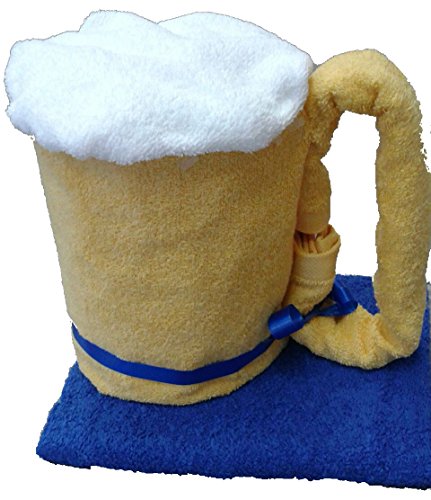 Frotteebox Geschenk-Set Bierkrug in Handarbeit geformt aus 1x Handtuch gelb (100x50cm), 3X Gästetücher von Frotteebox
