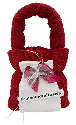 Frotteebox Geschenk Set Handtasche für Frauen in Handarbeit geformt aus Handtuch rot (100x50cm) und 2X Gästetuch rot/weiß (50x30cm) von Frotteebox
