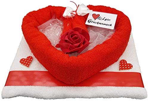 Frotteebox Geschenk-Set Herz aus Handtuch (100x50cm) und Gästetuch geformt zu Muttertag Geburtstag Hochzeit von Frotteebox