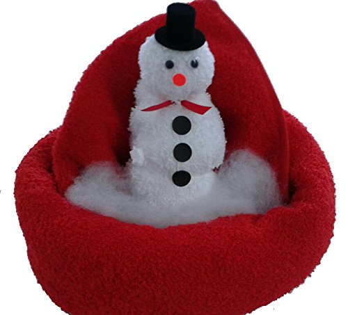 Frotteebox Geschenk Set Schneemann im Handtuch-Kranz in Handarbeit geformt aus 1x Handtuch rot (100x50cm) und 1x Waschhandschuh weiß von Frotteebox
