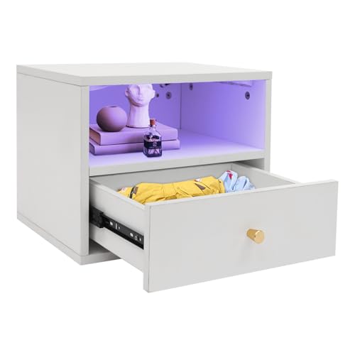 Froulaland 40 * 30 * 30cm Schwebender Nachttisch mit Schubladen Nachttisch mit Stauraum, hölzerner Nachttisch Regal, Beistelltisch Holz moderner Nachttisch für Schlafzimmer in Weiß von Froulaland