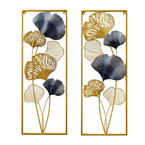 Froulaland Wandbild Ginkgo 3D Design Blätter Skulptur Wandschmuck Metall Wanddeko 2pcs 85×31×5cm Gold Wohnhäuser Villenmodelle Hotelrestaurants gewerbliche öffentliche Einrichtungen von Froulaland