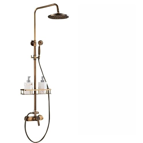 Gold Antik Retro Dusch Armatur Duschset Antik Rund Regendusche Brause Nostalgie Duschsystem Duscharmatur 3-Funktionen mit Überkopfbrause Regenwalddusche und Handbrause Brausegarnitur von Froulaland
