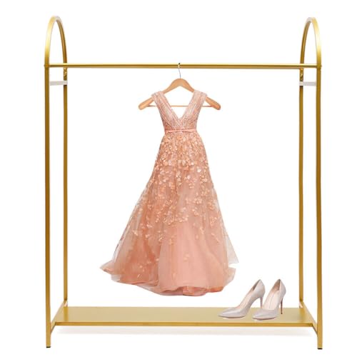 Gold Freistehende Kleidung Rack Kleidungsstück Hochzeitskleidung Display Stand Kleiderständer Aus Metall Freistehender Kleiderbügel Untere Regale (Color : Gold, Size : 150 cm) von Froulaland