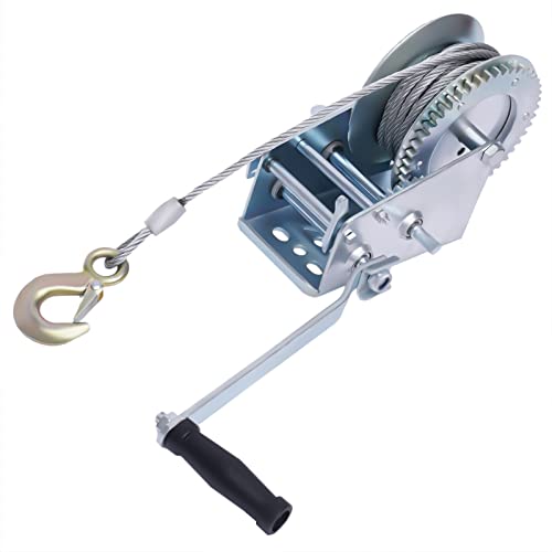 Handseilwinde Seilwinde 1500kg Bootswinde 10 Meter Drahtseil Handwinde Hand Winch Lasthaken Mit Tropfenöffnung Sperrhebel Handkurbel Mit Softgriff von Froulaland