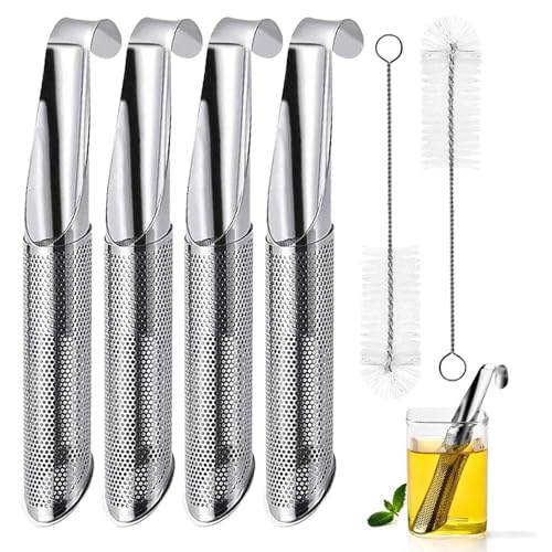 Teesieb Edelstahl 304 – Teesieb für losen Tee Mit Bürste, Premium Teeei FüR Losen Tee mit Feinem Sieb für Teetasse & Teekanne (Dauerhaft & Spülmaschinenfestes) (4 Stück) von Frovale