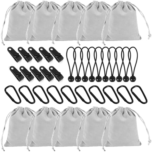 Frstem Tragbare Gewichtstasche für Vorhänge, Sandsack Pavillon Tischdecken Beschwerer Outdoor | 10 Sets Leinen-Gewichtstaschen, Klammern, D-Ringe & Elastikseile von Frstem