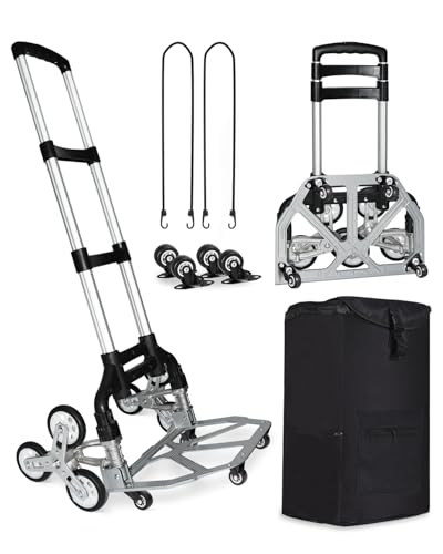 Frstem Treppensteiger Klappbar Faltbare Treppenkarre mit Wasserdichter Tasche Verstellbarem Griff Transportkarre Aluminium bis 125 kg,Upgrade Faltbare Treppenkarre mit 360° Universal vier kleine Räder von Frstem