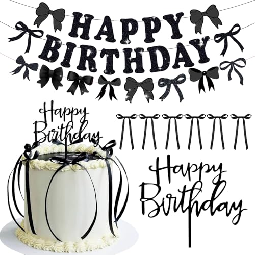 Schwarze Happy Birthday Cake Topper Set - 8 Stück Tortendeko mit 6 Schleifen, Banner & Topper - Kuchendekoration für Frauen, Kuchen, Hochzeit, Babyparty Schwarze Happy Birthday Cake Topper Set - 8 Stück Tortendeko mit 6 Schleifen, Banner & Topper - Kuchendekoration für Frauen, Kuchen, Hochzeit, Babyparty von Frstem