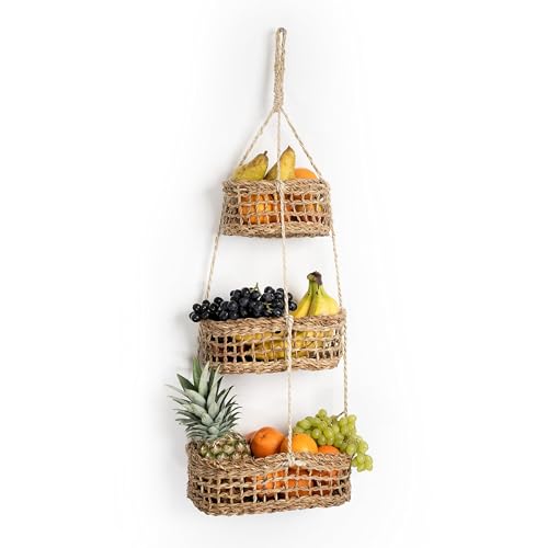 Fruit Hub - Obstkorb hängend aus Seegras - Etagere zur Wandmontage-100% natürlich. Obstkorb Wand, Obst Aufbewahrung, Hängekorb Obst, Hängender Obstkorb, Wandkorb von Fruit Hub