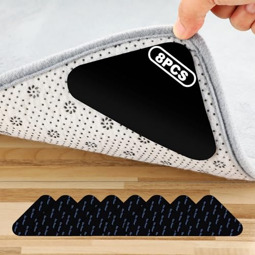 Teppichunterlage rutschfest, Frundoo 8 Stück Teppich Antirutschunterlage, Waschbare und Wiederverwendbare Doppelseitige Anti-Curling Rug Gripper Klebrigkeit und Leicht zu Entfernen von Frundoo