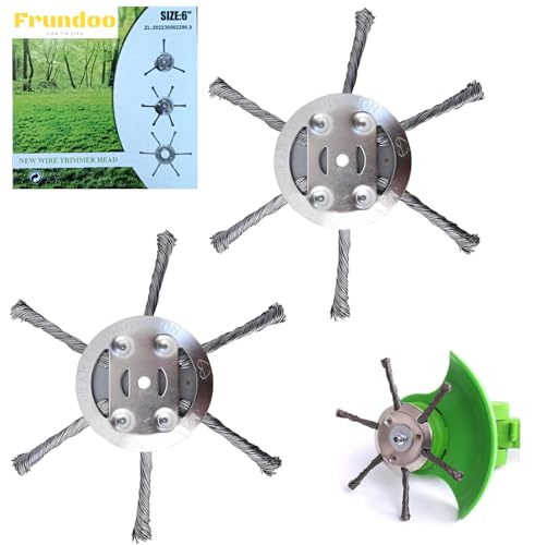 Frundoo 2 Stück Unkrautbürste Freischneider,Unkrautbürste für Rasentrimmer,Garten-Rasentrimmerkopf-Rasenmäher Freischneider Zubehör,Unkrautbürste Freischneider,Drahtbürste Freischneider von Frundoo