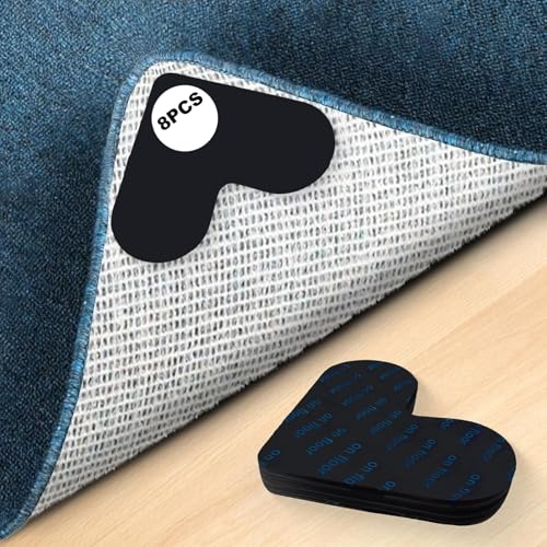 Teppichunterlage rutschfest, Frundoo 8 Stück Teppich Antirutschunterlage, Waschbare und Wiederverwendbare Doppelseitige Anti-Curling Rug Gripper Klebrigkeit und Leicht zu Entfernen von Frundoo