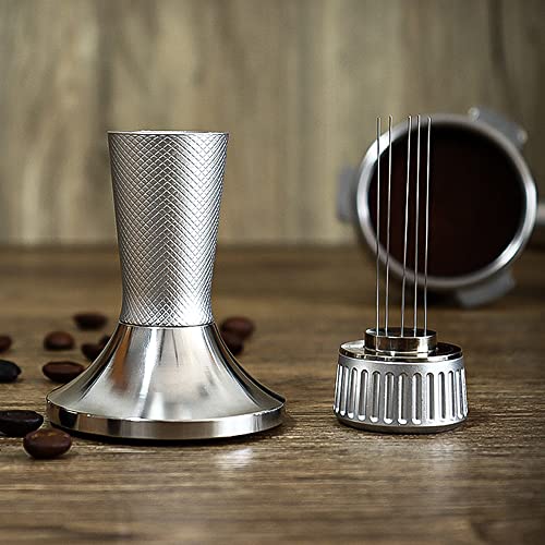 Frunimall Kaffee Tamper mit WDT Tool,2 in 1 Barista Zubehör,Espresso Tamper Kaffeerührer Nadel,Druckregulierender Tamper,Tamper Nadel,Manipulationsverteiler Kaffeemaschinen Kaffeesatz,58MM(Silber) von Frunimall