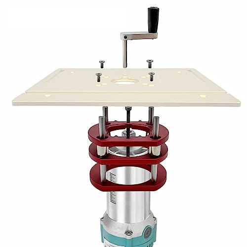 Frunimall Router Lift,Frästisch für Oberfräsentisch,Oberfräsenlift,4 Backen Hebebühne,Aluminiumlegierung Fräslift,Tisch Hebesystem Basis,für Holzbearbeitung,Gravur,Motoren mit 64-66mm Durchmesser von Frunimall