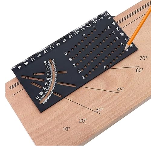 Holzbearbeitungs-Lineal, quadratische Größe, Aluminiumlegierung, 3D-Gehrungswinkel-Messschablone, Werkzeug, 45/90 ° Grad Multifunktions-Layout-Lineal, Messwerkzeug für Tischler von Frunimall