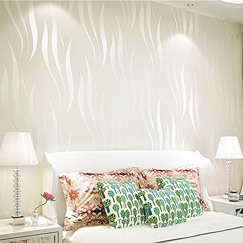 3D Tapete, Vliestapete Beflockung geprägte Wandverkleidung Tapetenrolle für dekorative Küche Arbeitsplatte Möbel Oberflächen Wohnzimmer Schlafzimmer Wandtür 0,53 × 10 m (Gebrochenes Weiß) von Frunimall