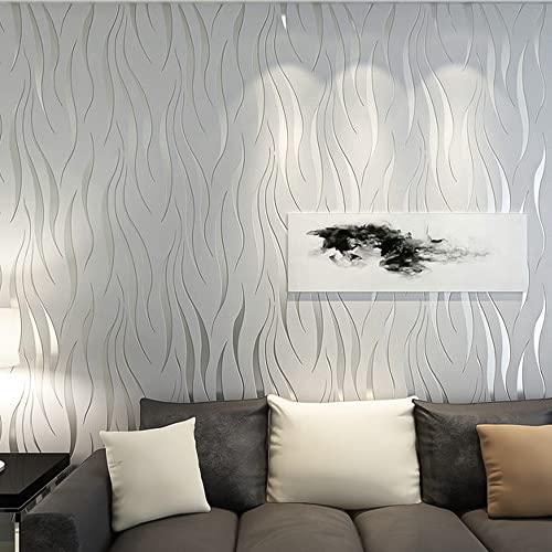 Frunimall 3D Tapete, Vliestapete Beflockung geprägte Wandverkleidung Tapetenrolle für dekorative Küche Arbeitsplatte Möbel Oberflächen Wohnzimmer Schlafzimmer Wandtür 0,53 × 10 m (Silber-Grau) von Frunimall