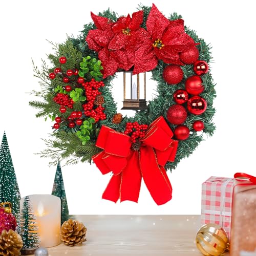 Beleuchteter Weihnachtskranz, 40x40 cm saisonales Bogendekor, Grün mit LED -Leuchten, wiederverwendbares Innen -Outdoor -, Urlaubskranz für Haustür Kamin Fenster Küche von Fruusv