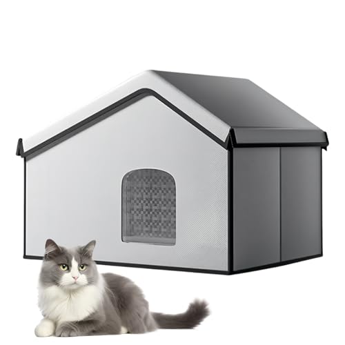 Kühlendes Haustierhaus für den Außenbereich, Katzenhaus-Eisbox, atmungsaktiv, kühles Unterschlupf, Zubehör für heiße für Garten, Wohnzimmer, Zuhause, Rasen, Balkon, Reisekomfort, 60 x 45 x 45 cm von Fruusv
