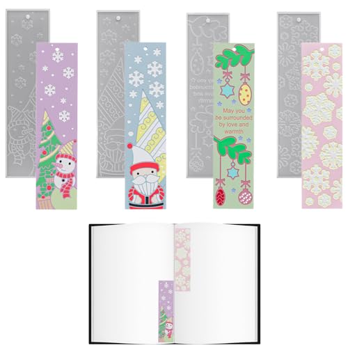 Lesezeichenform - 4 Stücke Silikon Weihnachtskunstformen Für Ferien, Bastelmittel Mit Einfacher Veröffentlichung, Flexibler Schimmel Für Wohnzimmer, Bibliothek, Büro, Klassenzimmer, Wiederverwendbar, von Fruusv