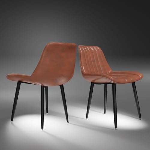 Fruyyzl 2er Satz Polsterstühle - Moderne ergonomische Küchenstühle mit dicken Sitzkissen, Kunstleder, Metallbeinen für Küche, Schlafzimmer, Wohnzimmer (2, Braun, Allgemein) von Fruyyzl