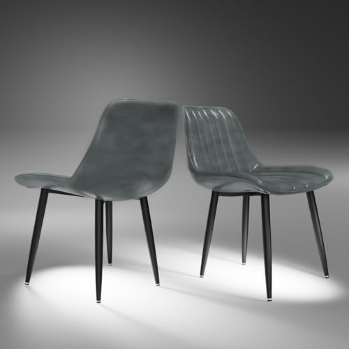 Fruyyzl 2er Satz Polsterstühle - Moderne ergonomische Küchenstühle mit dicken Sitzkissen, Kunstleder, Metallbeinen für Küche, Schlafzimmer, Wohnzimmer (2, Grau, Allgemein) von Fruyyzl