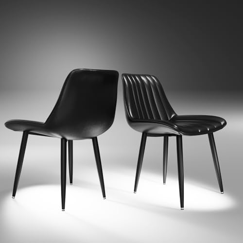 Fruyyzl 2er Satz Polsterstühle - Moderne ergonomische Küchenstühle mit dicken Sitzkissen, Kunstleder, Metallbeinen für Küche, Schlafzimmer, Wohnzimmer (2, Schwarz, Allgemein) von Fruyyzl