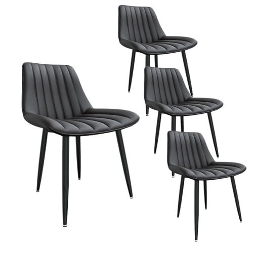 Fruyyzl 4er Satz Polsterstühle - Moderne ergonomische Küchenstühle mit dicken Sitzkissen, Kunstleder, Metallbeinen für Küche, Schlafzimmer, Wohnzimmer (4, Schwarz, Allgemein) von Fruyyzl
