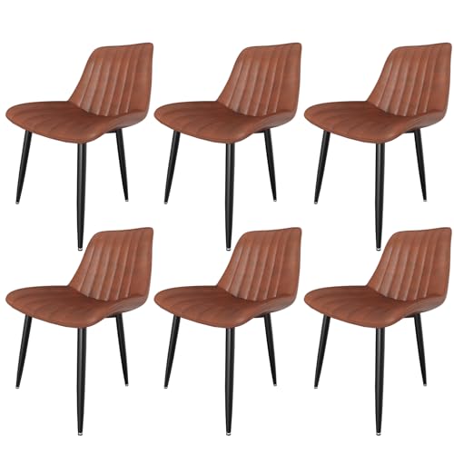 Fruyyzl 6er Satz Polsterstühle - Moderne ergonomische Küchenstühle mit dicken Sitzkissen, Kunstleder, Metallbeinen für Küche, Schlafzimmer, Wohnzimmer (6, Braun, Allgemein) von Fruyyzl