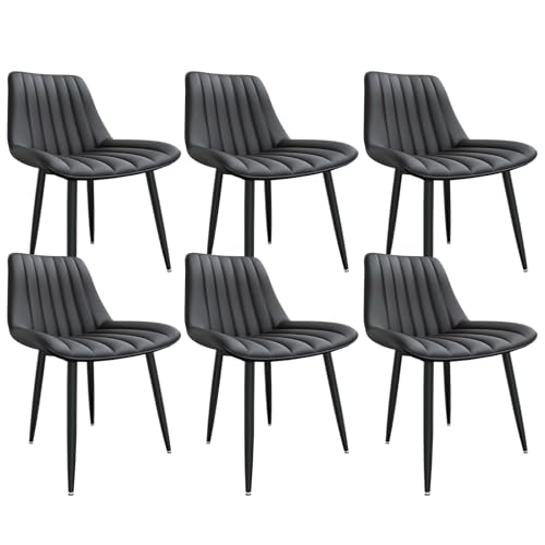 Fruyyzl 6er Satz Polsterstühle - Moderne ergonomische Küchenstühle mit dicken Sitzkissen, Kunstleder, Metallbeinen für Küche, Schlafzimmer, Wohnzimmer (6, Schwarz, Allgemein) von Fruyyzl