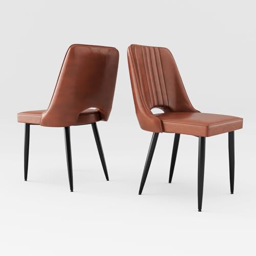 Fruyyzl Esszimmerstühle, Moderne ergonomische Küchen- und Esszimmerstühle mit dicken Sitzkissen, Kunstleder, Metallbeine für Esszimmer, Schlafzimmer, Wohnzimmer (2, Braun, Allgemein) von Fruyyzl