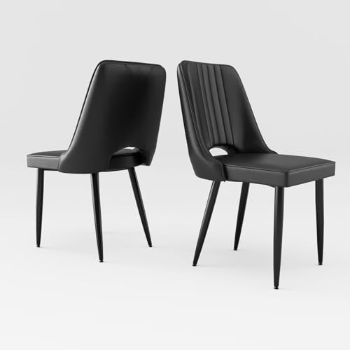 Fruyyzl Esszimmerstühle, Moderne ergonomische Küchen- und Esszimmerstühle mit dicken Sitzkissen, Kunstleder, Metallbeine für Esszimmer, Schlafzimmer, Wohnzimmer (2, Schwarz, Allgemein) von Fruyyzl