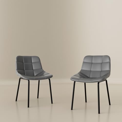 Fruyyzl Moderne ergonomische Esszimmerstühle mit dicken Kunstledersitzkissen und Metallbeinen für Esszimmer, Schlafzimmer, Wohnzimmer (2, Grau, Allgemein) von Fruyyzl