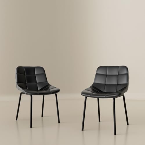 Fruyyzl Moderne ergonomische Esszimmerstühle mit dicken Kunstledersitzkissen und Metallbeinen für Esszimmer, Schlafzimmer, Wohnzimmer (2, Schwarz, Allgemein) von Fruyyzl