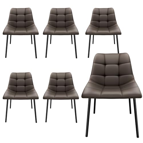 Fruyyzl Moderne ergonomische Esszimmerstühle mit dicken Kunstledersitzkissen und Metallbeinen für Esszimmer, Schlafzimmer, Wohnzimmer (6, Braun, Allgemein) von Fruyyzl