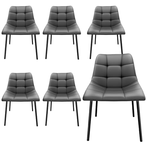 Fruyyzl Moderne ergonomische Esszimmerstühle mit dicken Kunstledersitzkissen und Metallbeinen für Esszimmer, Schlafzimmer, Wohnzimmer (6, Grau, Allgemein) von Fruyyzl