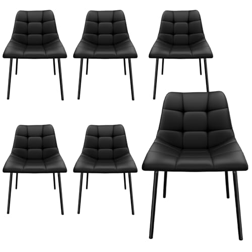 Fruyyzl Moderne ergonomische Esszimmerstühle mit dicken Kunstledersitzkissen und Metallbeinen für Esszimmer, Schlafzimmer, Wohnzimmer (6, Schwarz, Allgemein) von Fruyyzl