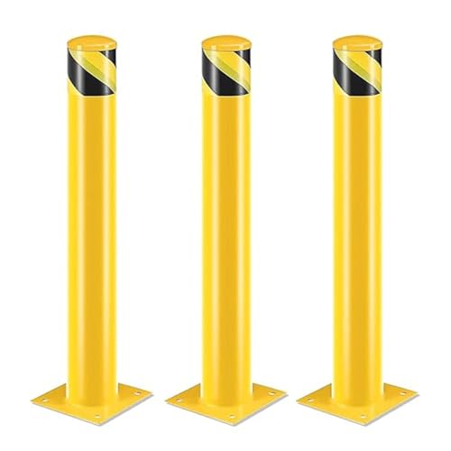 Absperrpfosten Poller, 107cm Pollerpfosten, Rammschutz-Poller für Parkplatz, Verstärkte metallisch parkplatzsperre, Gelb fahrbahnmarkierung leitpfosten für den Parkplatz(Φ11,4 cm, 3 Stück) von Fruyyzl
