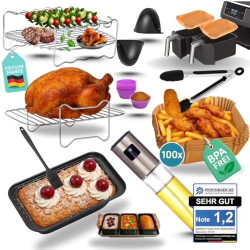 FryChef Ninja Heißluftfritteuse Zubehör, Airfryer Zubehör, 13 Teile Set, Air Fryer Accessories für, Ninja Foodi AF300, AF400,AF451, Double Stack 7,6L-9.5L und Dual Zone Air Fryer, inkl. Backpapier FryChef Ninja Heißluftfritteuse Zubehör, Airfryer Zubehör, 13 Teile Set, Air Fryer Accessories für, Ninja Foodi AF300, AF400,AF451, Double Stack 7,6L-9.5L und Dual Zone Air Fryer, inkl. Backpapier von FryChef