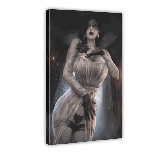 Resident Evil Village Lady Dimitrescu-Poster, 1 Leinwand-Poster, Wandkunst, Dekordruck, Bild Gemälde für Wohnzimmer, Schlafzimmer, Dekoration, Rahmen-Stil, 60 x 90 cm von FrySky