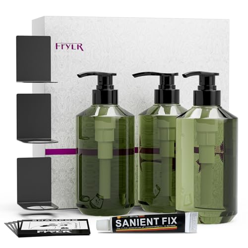 Frylr 3×520ml Seifenspender mit 3 * Haken Wandbefestigung für Dusche, Shampoo Spülung Duschgel Spender Pumpflasche und Wasserdichten Etiketten für Küche Bad (Dunkelgrün) von Frylr