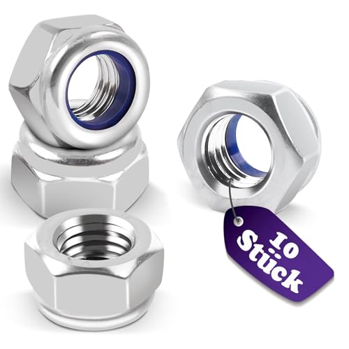 10 Stück Sechskantmuttern M10, Sicherungsmuttern Edelstahl Standard A2 - V2A rostfrei - Stopmuttern - Selbstsichernde Muttern - Klemmmuttern Schraubmutter von Frypay