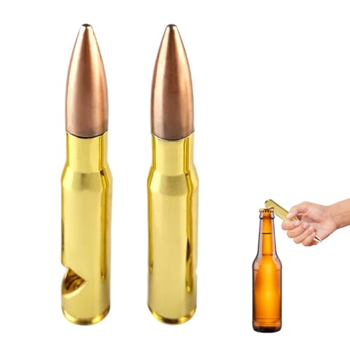 Fsahiuf Patronen-Design Flaschenöffner aus Messing, 2 Stück, Tragbare Bieröffner,Kreativer Korkenzieher,Goldfarben von Fsahiuf