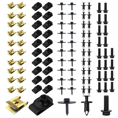 Fsaklaskdy 100 Pcs Karosserieschrauben, Blechmutter Schraube Mutter Clip Kit, Schraube Mutter Clipschnappmutter, Feder Blechmutter, Blechmuttern Karosserie, Klemmen Schnappmutter, Kotflügelclip Clips von Fsaklaskdy